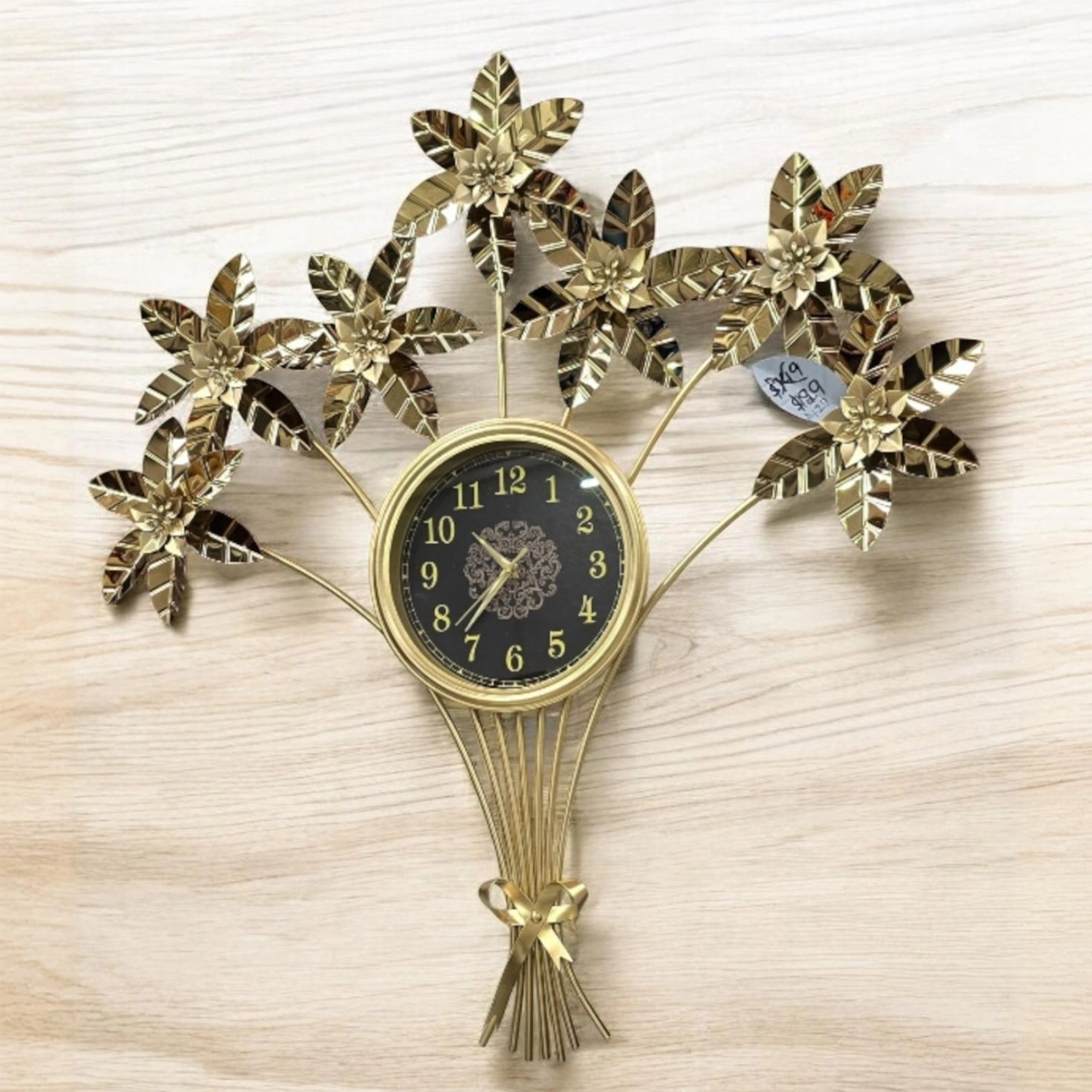 Golden Floral Wall Clock with Decorative Mirror Petals